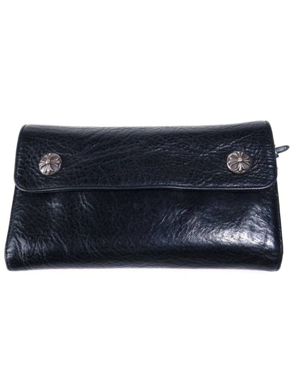 Chrome Hearts Wave Wallet Cross Button Leather Black